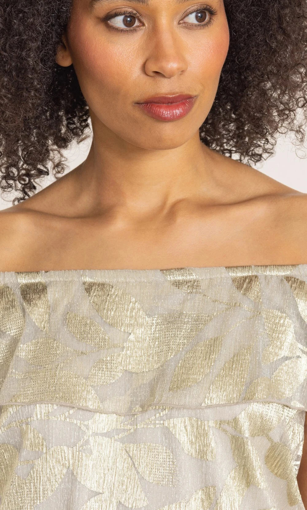 Metallic Leaf Print Bardot Top