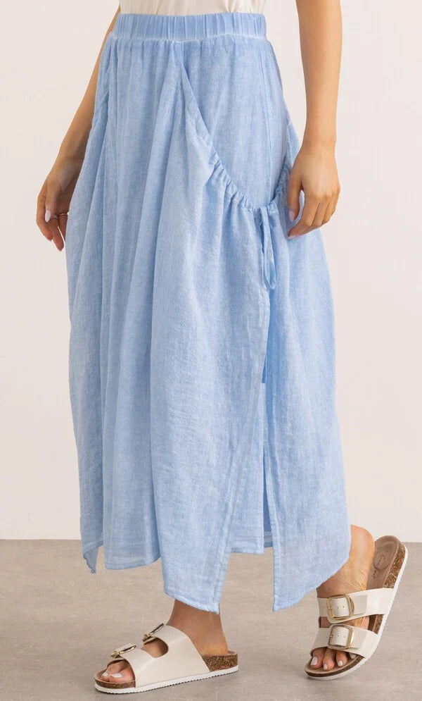 Linen Blend Pull On Midi Skirt