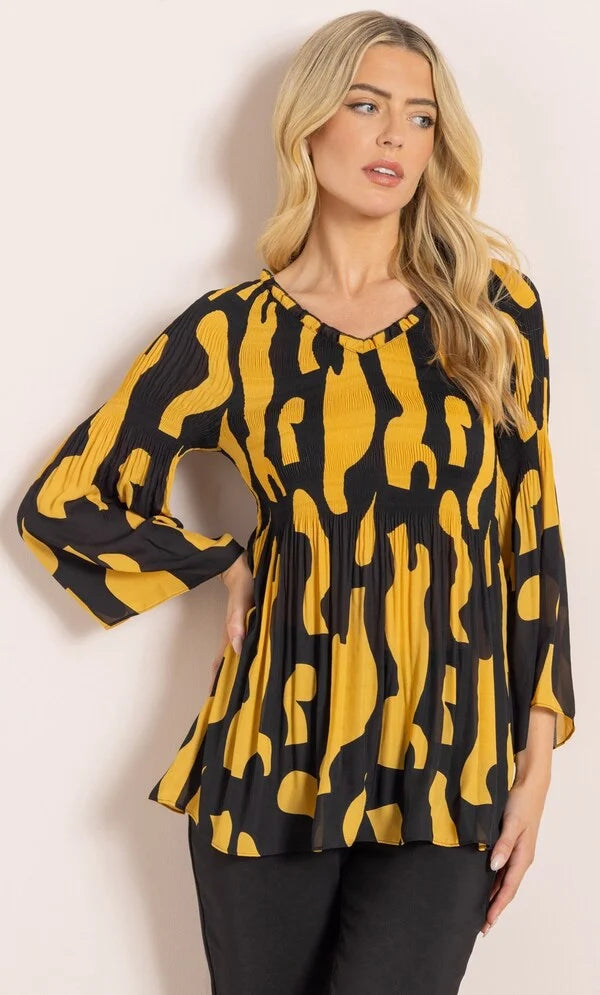 Abstract Print Pleated Top