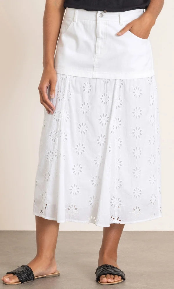 Eyelet Embroidered Cotton Midaxi Skirt