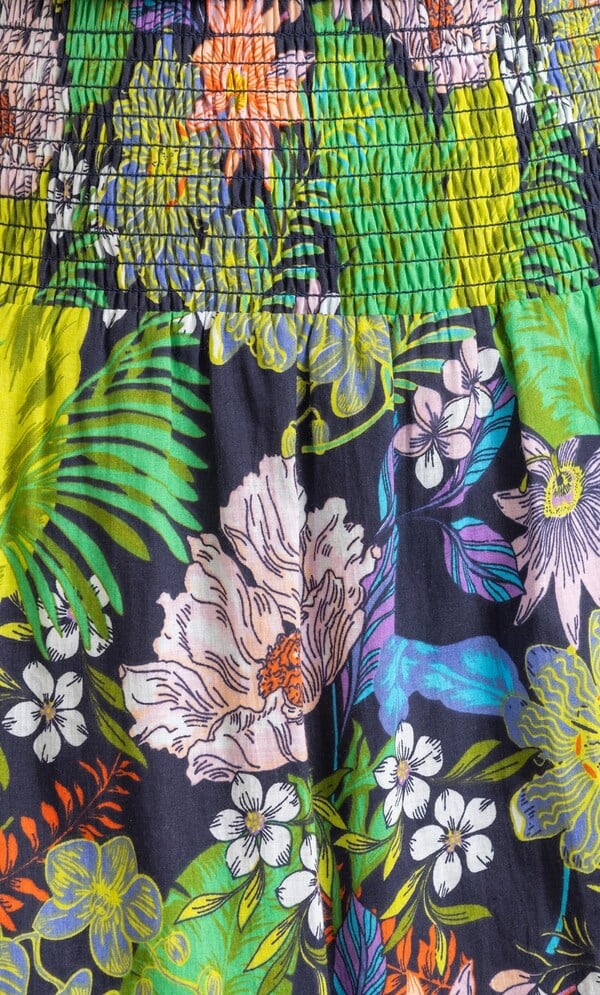 Garden Print Smocked Waist Cotton Skirt