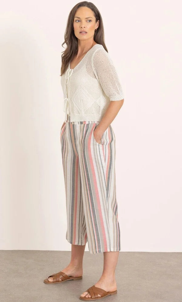 Striped Wide Leg Cropped Trousers