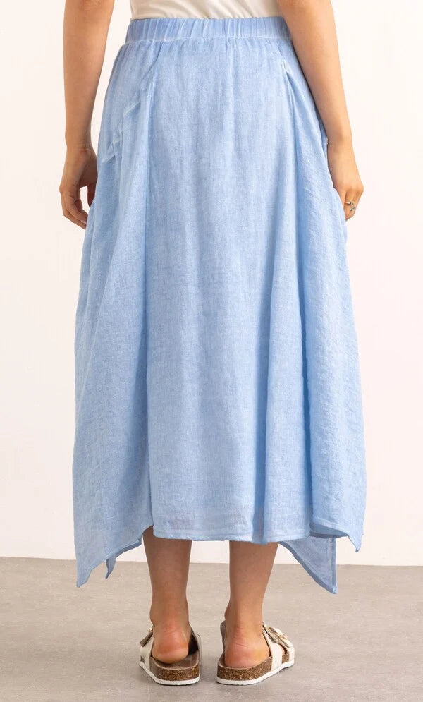 Linen Blend Pull On Midi Skirt