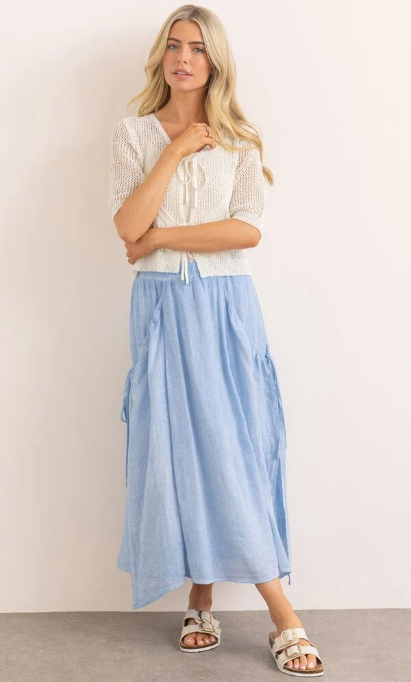 Linen Blend Pull On Midi Skirt