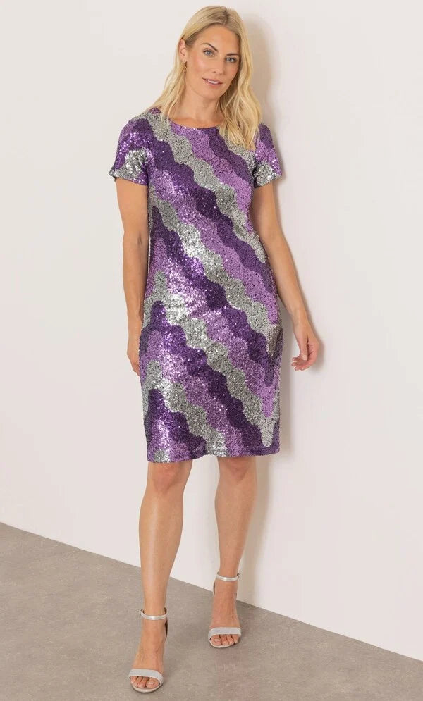 Sequinned Short Sleeve Dress