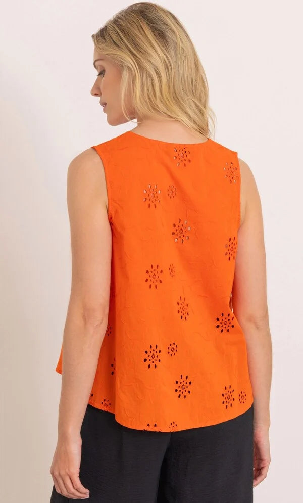 Floral Eyelet Embroidered Sleeveless Cotton Top