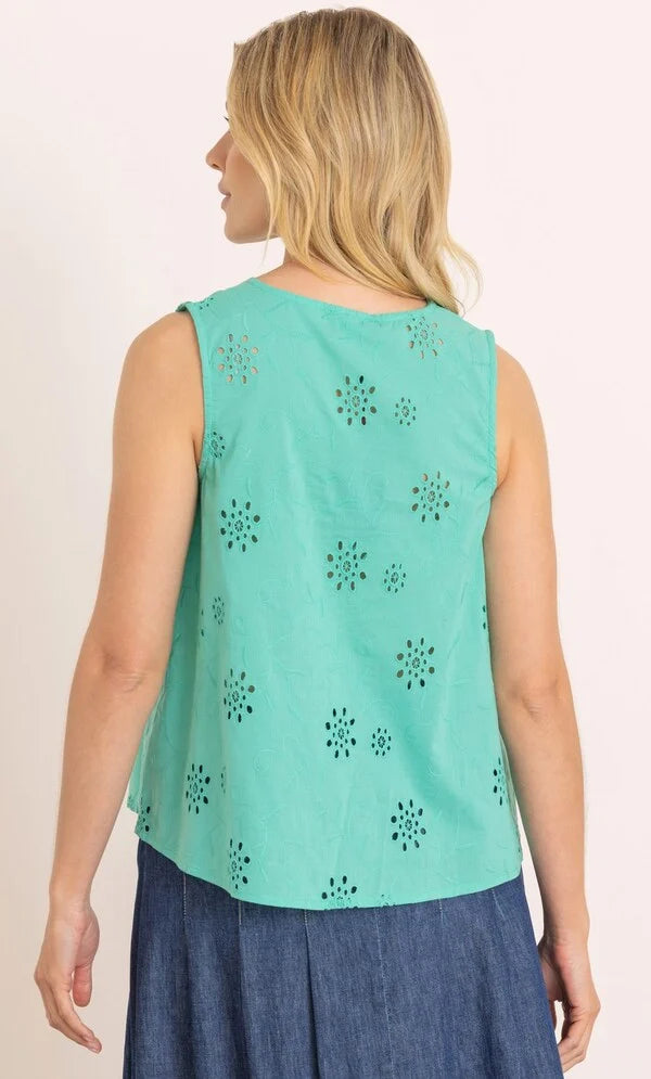 Floral Eyelet Embroidered Sleeveless Cotton Top